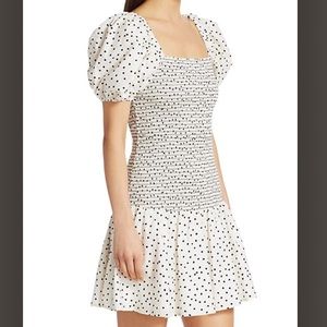 NWT! Tanya Taylor Eden Polka Dot Puff-Sleeve Smocked Dress